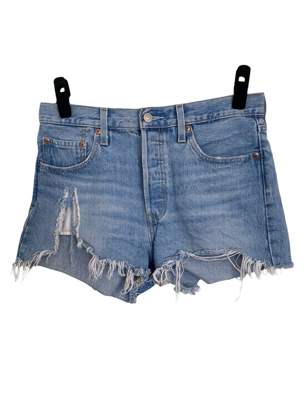 Levi’s Premium 501 Big E Button Fly Distressed Cutoff Denim Shorts Women’s 28